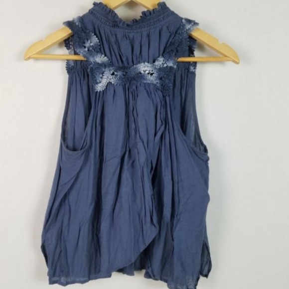 Free People Boho Crochet Trim Split Back Tank - Picture 6 of 7